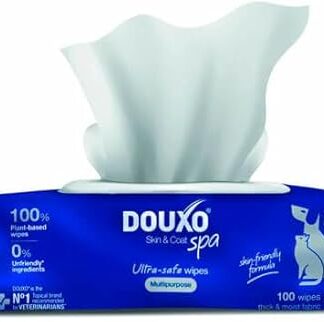 DOUXO Skin & Coat SPA – Ultra-Safe* chusteczki nawilżane dla psów i kotów, 100 chusteczek, usuwa łzy i pozostałości śliny, odświeża futro i pozostawia przyjemny zapach, przyjazna dla skóry receptura