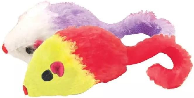 HAPPET Zestaw 4 kolorowych zabawek dla kotów w kształcie myszek, o długości 5 cm – wytrzymałe zabawki na sznurku, pobudzające instynkt łowiecki, idealne dla kociąt i dorosłych kotów. - obrazek 4