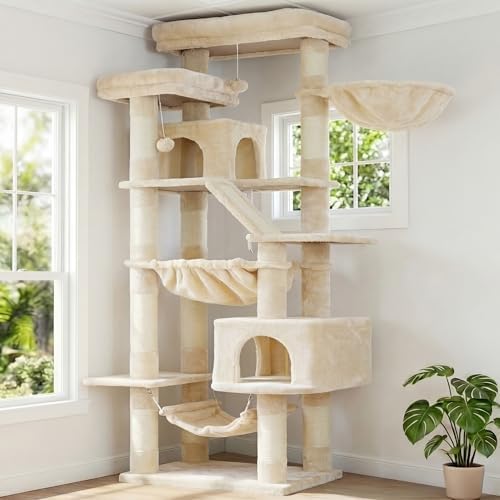 Heybly Kratzbaum, 180 cm Ardaí an Chait Túr do Chait Teachtaí le 2 Léimeanna, 2 Mhaighistreachtaí Suímh Mórtha, 2 Hängematten, Corb agus Bord Cráite, Muchroom HCT034MU - obrazek 2