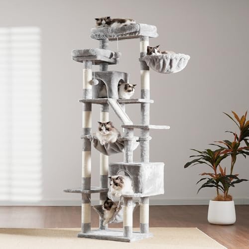 Heybly Kratzbaum, 180 cm Ardaí an Chait Túr do Chait Teachtaí le 2 Léimeanna, 2 Mhaighistreachtaí Suímh Mórtha, 2 Hängematten, Corb agus Bord Cráite, Light Gray HCT034W - obrazek 7