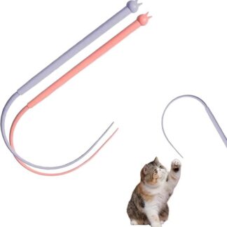 2 szt. długie silikonowe zabawki dla kotów, mysz ogon, zabawka dla kota, 77 cm, magiczna różdżka w kształcie kręconego ogona, zabawka dla kota do samodzielnego zajęcia w pomieszczeniach (różowy +
