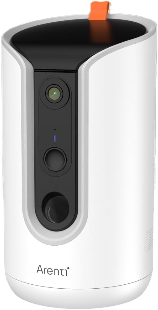 Arenti Kamera dla psów 360°, 2K, automatyczny dozownik karmy z wyrzutem smakołyków z aplikacją, kamera dla kotów, widoczność w nocy, dwukierunkowe audio, wykrywanie ruchu