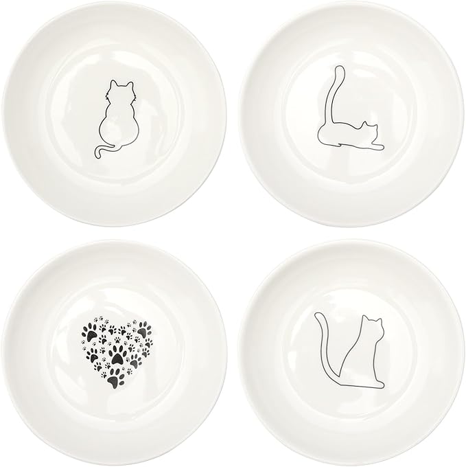 4 szt. płaskie ceramiczne miski dla kota, zestaw masek na karmę