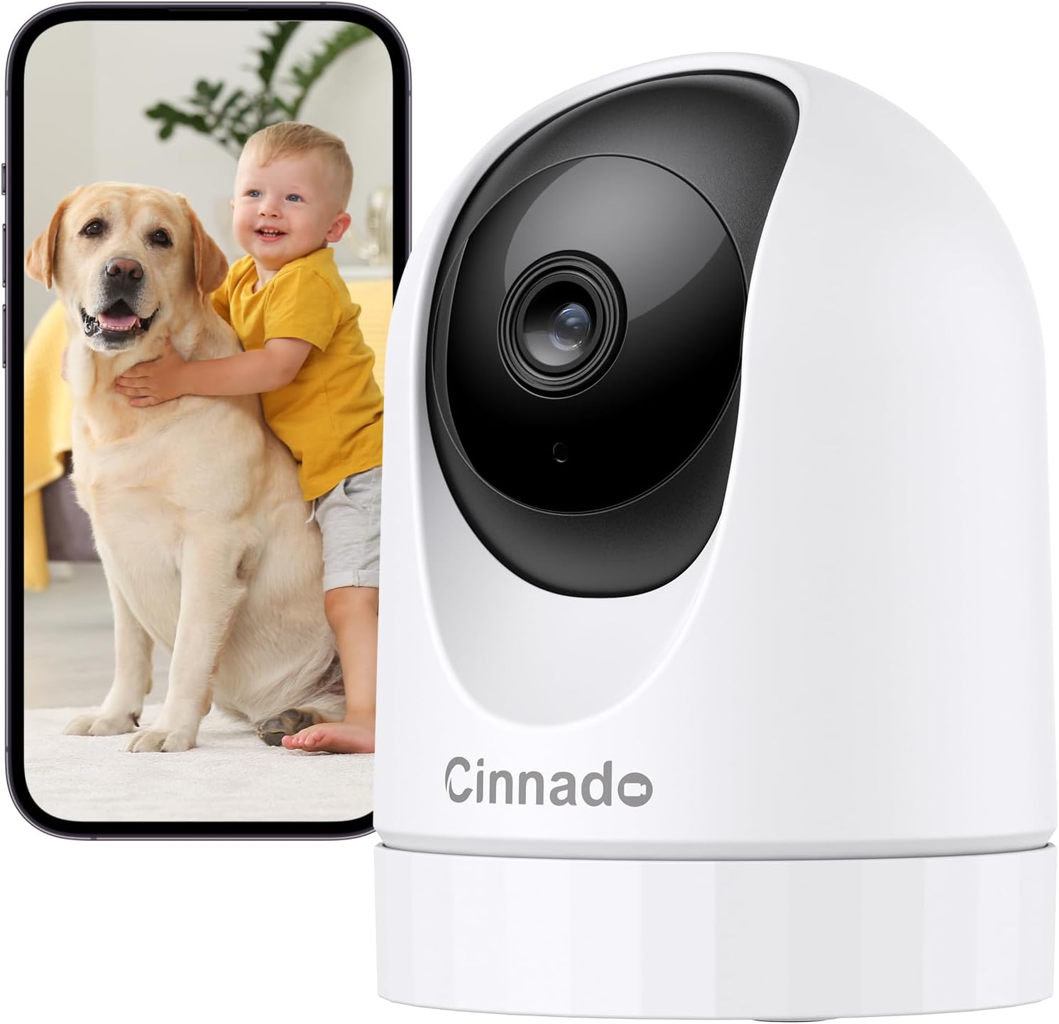 Cinnado Kamera do monitoringu wewnątrz – elektroniczna niania 2K z kamerą, 360 stopni, Wi-Fi, kamera dla psa z aplikacją, automatyczne śledzenie, dwukierunkowe audio, wykrywanie ruchu, widoczność w - obrazek 2