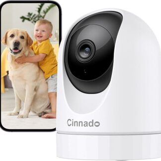 Cinnado Kamera do monitoringu wewnątrz – elektroniczna niania 2K z kamerą, 360 stopni, Wi-Fi, kamera dla psa z aplikacją, automatyczne śledzenie, dwukierunkowe audio, wykrywanie ruchu, widoczność w
