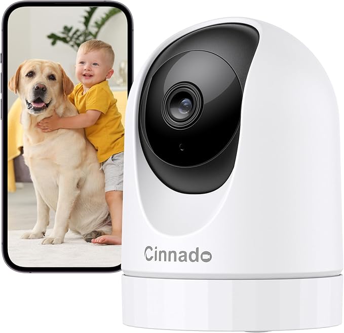 Cinnado Kamera do monitoringu wewnątrz – elektroniczna niania 2K z kamerą, 360 stopni, Wi-Fi, kamera dla psa z aplikacją, automatyczne śledzenie, dwukierunkowe audio, wykrywanie ruchu, widoczność w