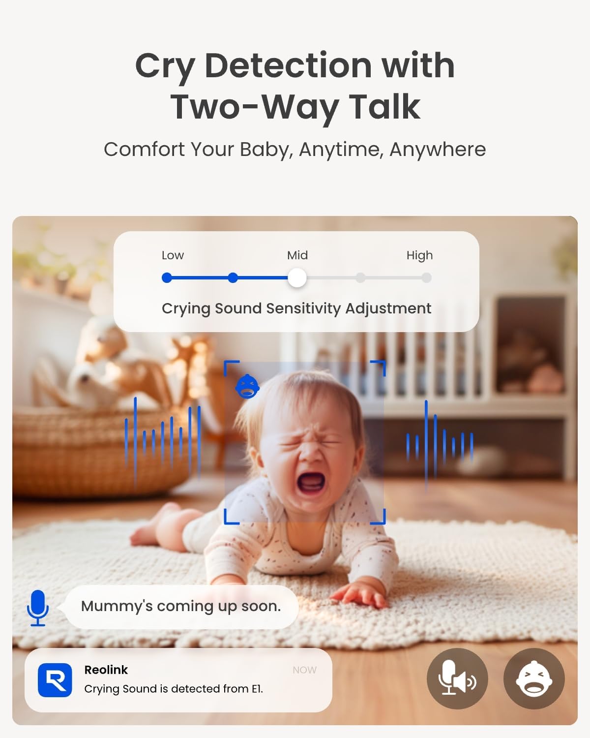 Reolink 4MP Kamera Wi-Fi IP do wnętrz, wychylna, do użytku wewnątrz i na zewnątrz, 2,4 GHz, Wi-Fi, dwukierunkowe audio, monitor dziecka z funkcją rozpoznawania ludzi/zwierząt domowych, E1 - obrazek 5