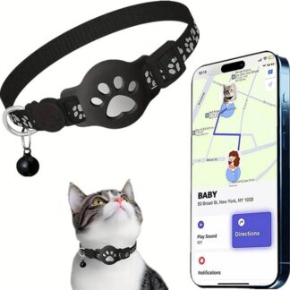Obroża GPS do śledzenia kotów, obroża GPS dla kotów i psów, bez abonamentu i SIM, kompatybilna z iOS, IPX5 odporny na rozpryski (iOS, czarny)