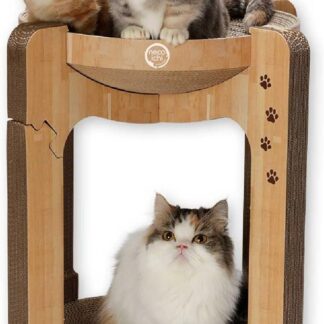 Necoichi Cat Scratcher Tower for Indoor Cats - Cat Scratching Post Lounger with Reversible Usability and Extra Comfort for Lounge, Cardboard Bed Couch / (XL, Oak)