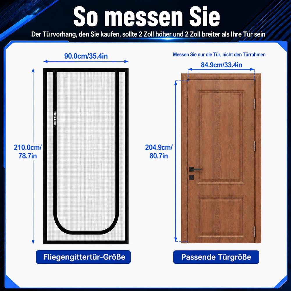 Moskitiera na drzwi dla kota, 90 x 210 cm solidna moskitiera dla kotów z dwustronnym zamkiem błyskawicznym i samoprzylepną taśmą samoprzylepną, ulepszony uchwyt na moskitierę dla kota do salonu - obrazek 3