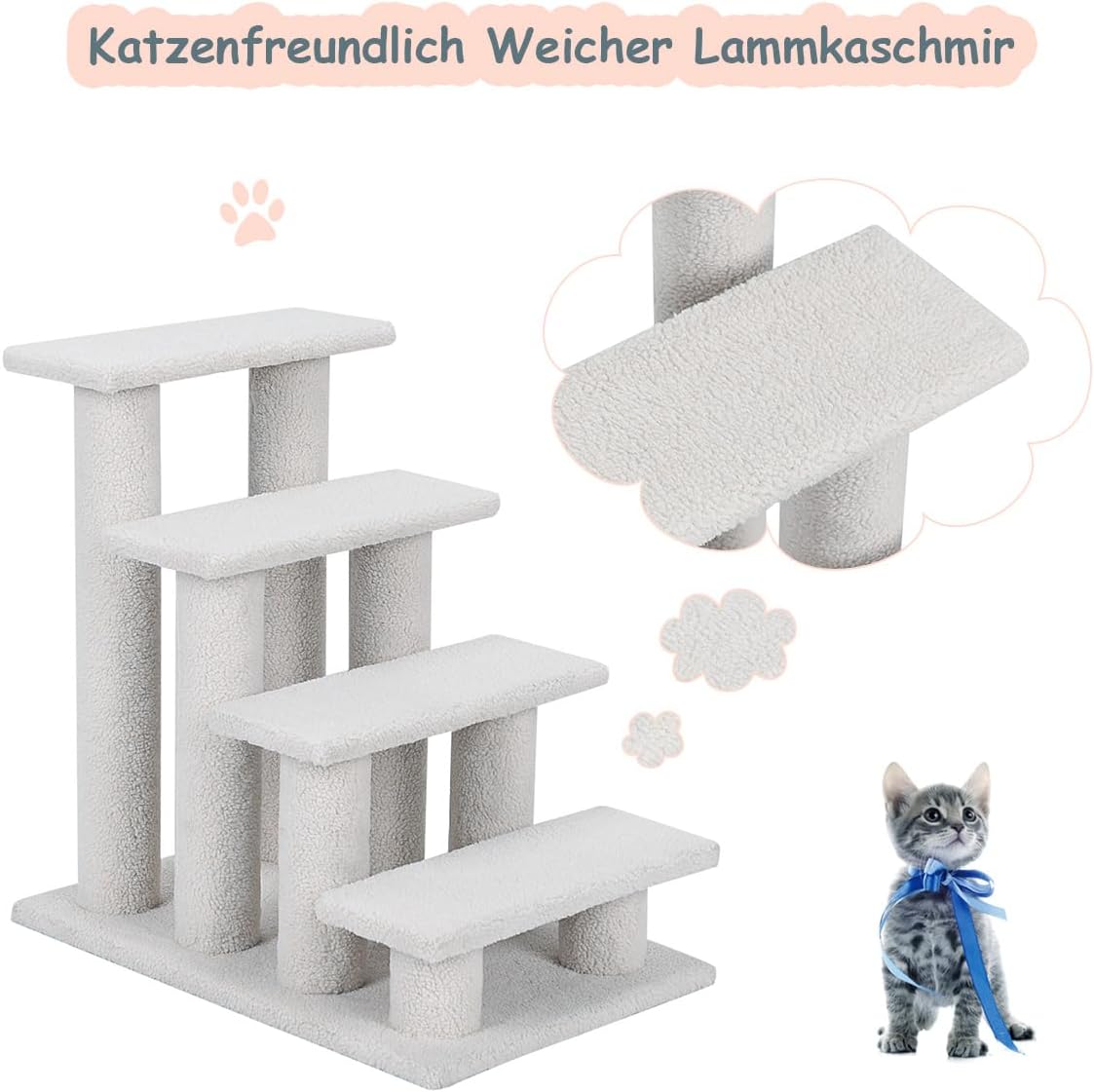 COSTWAY Schody dla zwierząt, dla kota, drzewo do wspinaczki, dla kota, do 25 kg, małe schodki dla zwierząt domowych, 4 platformy widokowe, 61 x 41 x 60 cm, płyta wiórowa - obrazek 4