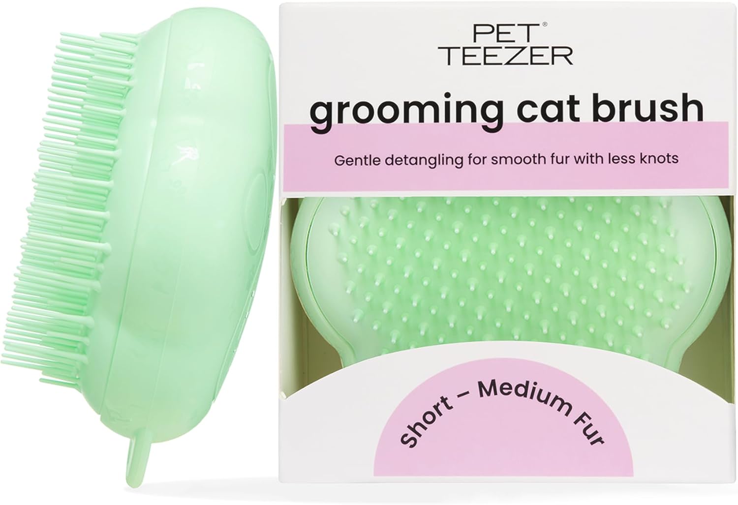 Tangle Teezer Pet Teezer - Dla kociąt i kotów o sierści krótkiej i średniej długości - Dwuwarstwowa szczotka do czesania dla kotów dodaje gładkości i połysku - Zielona - obrazek 3
