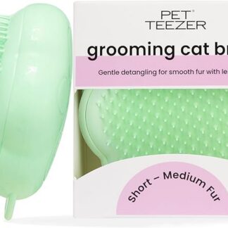 Tangle Teezer Pet Teezer - Dla kociąt i kotów o sierści krótkiej i średniej długości - Dwuwarstwowa szczotka do czesania dla kotów dodaje gładkości i połysku - Zielona