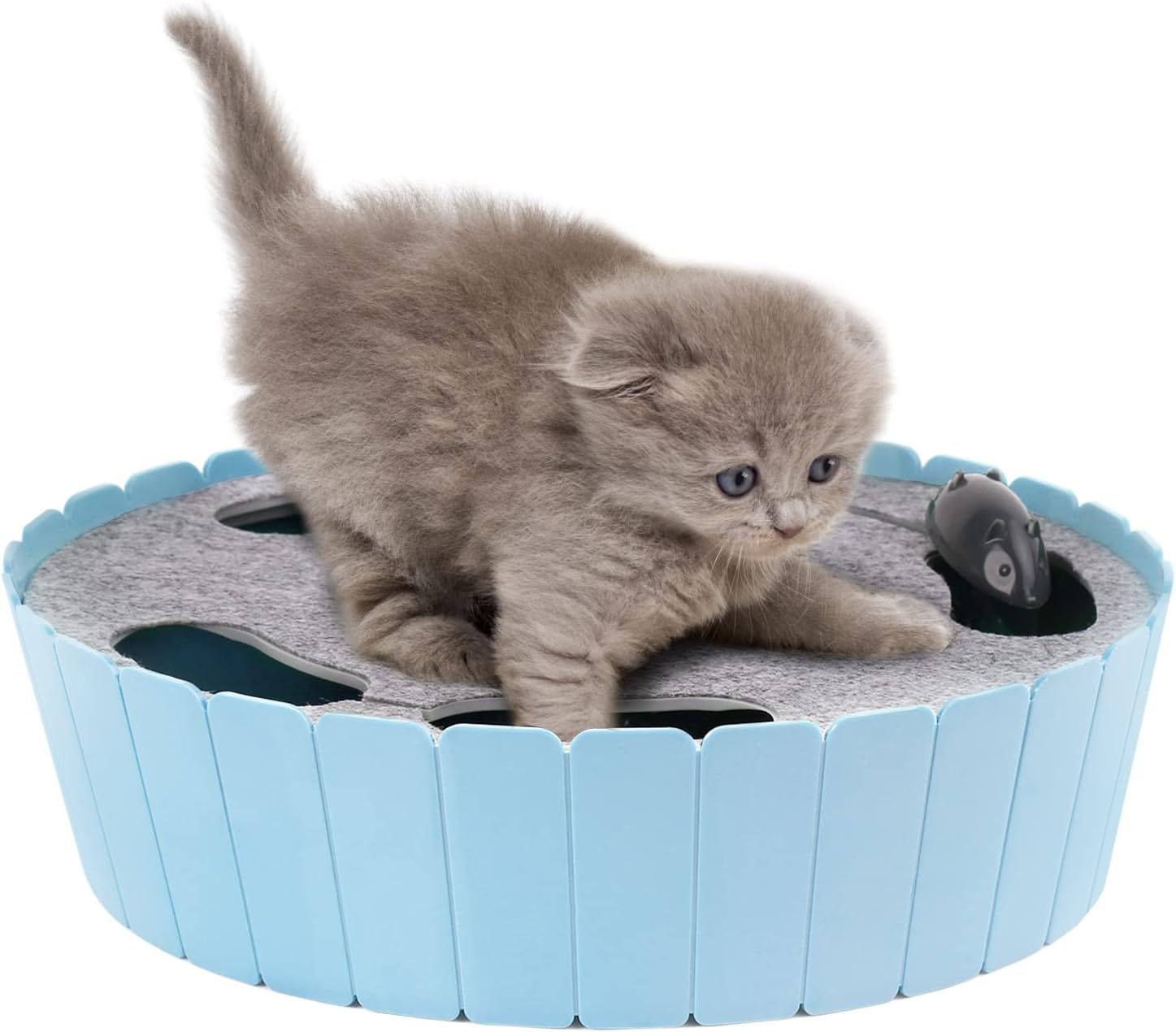 Pawaboo Interactive Cat Toy With Running Mouse, Electronic Motion Automatic Teaser for Indoor Cats, Pop and Play Hide Seek Hunting Mouse for Pet Kitten Play Fun Exercise, Green - obrazek 2