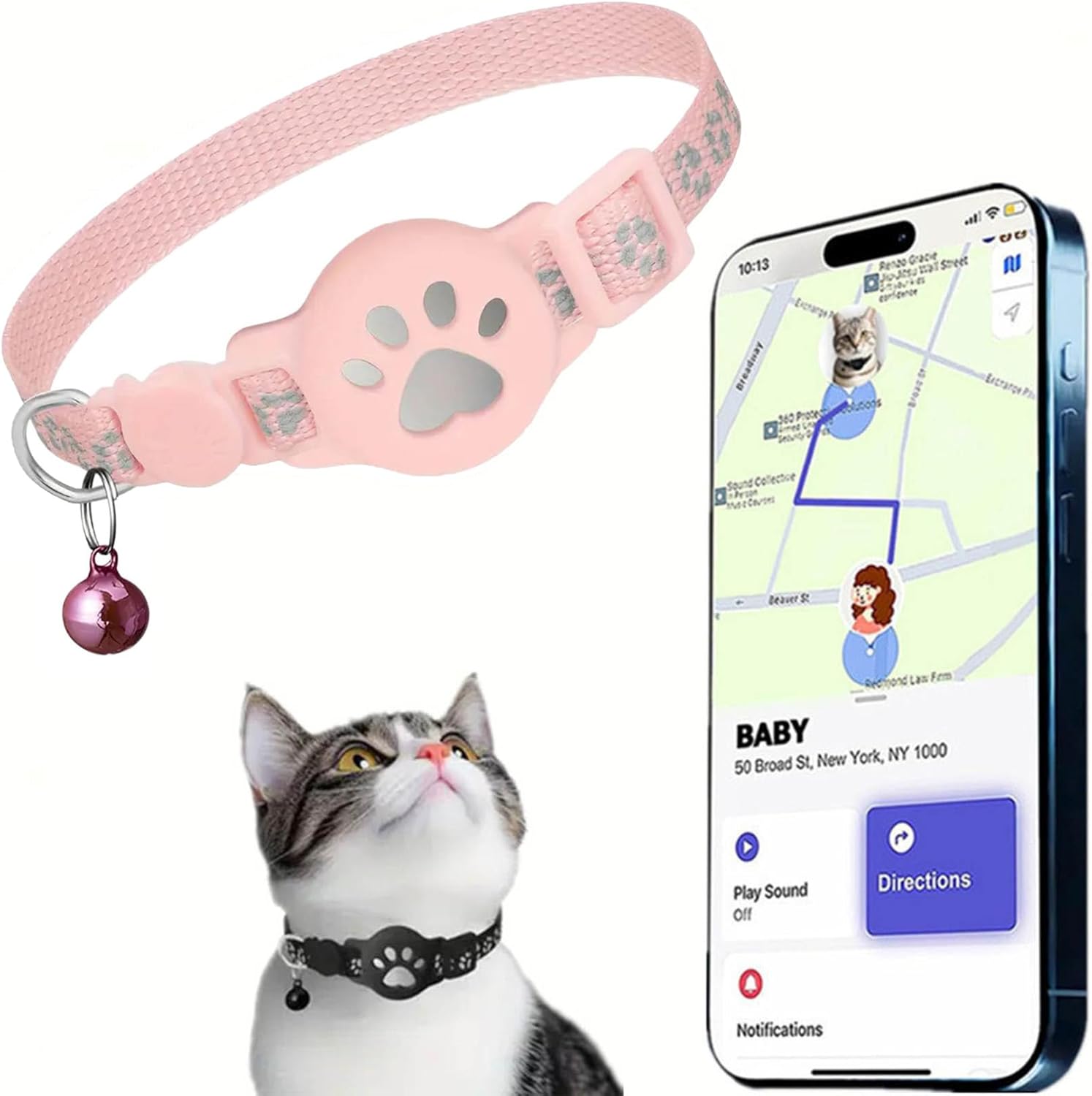 Obroża GPS do śledzenia kotów, obroża GPS dla kotów i psów, bez abonamentu i SIM, kompatybilna z iOS, IPX5 odporny na rozpryski (iOS, czarny) - obrazek 3