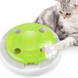 PETTOM Zabawki dla kotów Interaktywna mysz z 8 dziurą zabawa chodź i chowaj się, gryzienie myszy inteligentna zabawka do zasadzki ćwiczeniowa dla kota, automatyczna zabawka z piórkiem dla kota