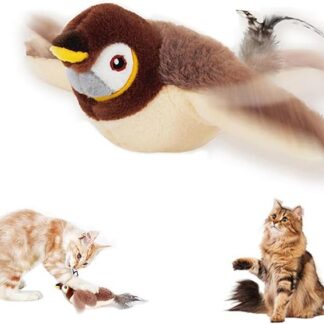 MplehDa Zabawka dla kotów, interaktywna zabawka dla kotów, latający ptak dla kotów, symulowany ćwierkający ptak, Flappy Bird Cat Toy automatyczna zabawka dla kotów
