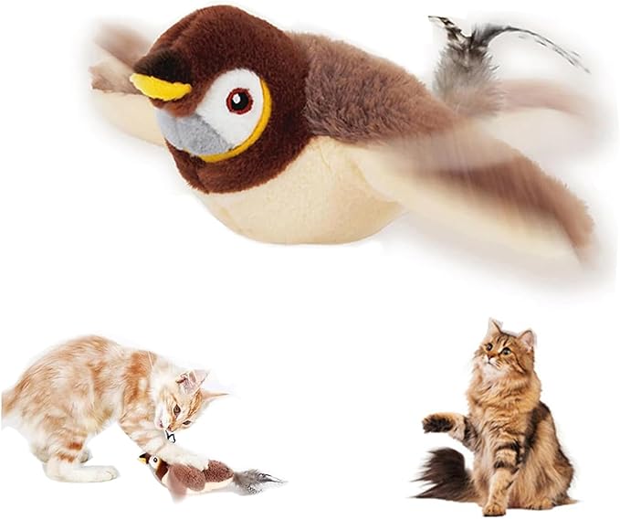 MplehDa Zabawka dla kotów, interaktywna zabawka dla kotów, latający ptak dla kotów, symulowany ćwierkający ptak, Flappy Bird Cat Toy automatyczna zabawka dla kotów