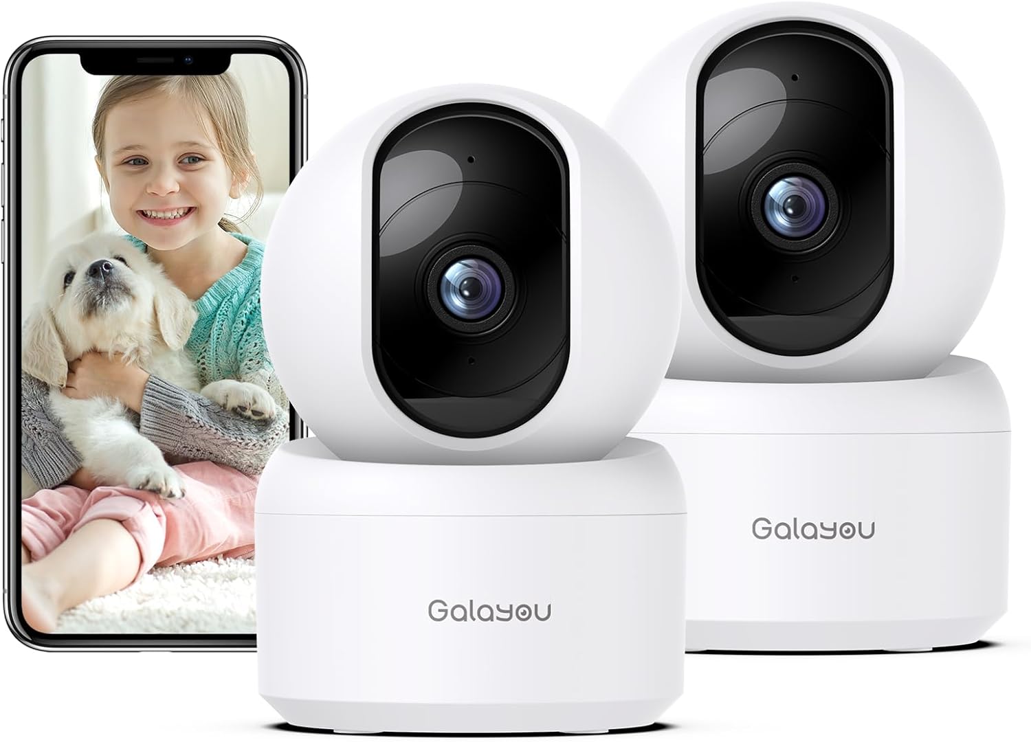 GALAYOU Kamera 2K WiFi dla zwierząt domowych, do użytku domowego, dla psa, kota, monitorowania dziecka, bezprzewodowa 360°, śledzenie ruchu, noktowizor, 2-drożny dźwięk, G2 (2P) - obrazek 2