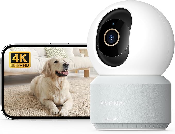 Anona Pano Kamera wewnętrzna 4K UHD, kamera bezpieczeństwa dla zwierząt domowych/psów/niemowląt z aplikacją na telefon, pochylenie 360°, dwuzakresowe Wi-Fi 5G/2,4G, automatyczne śledzenie