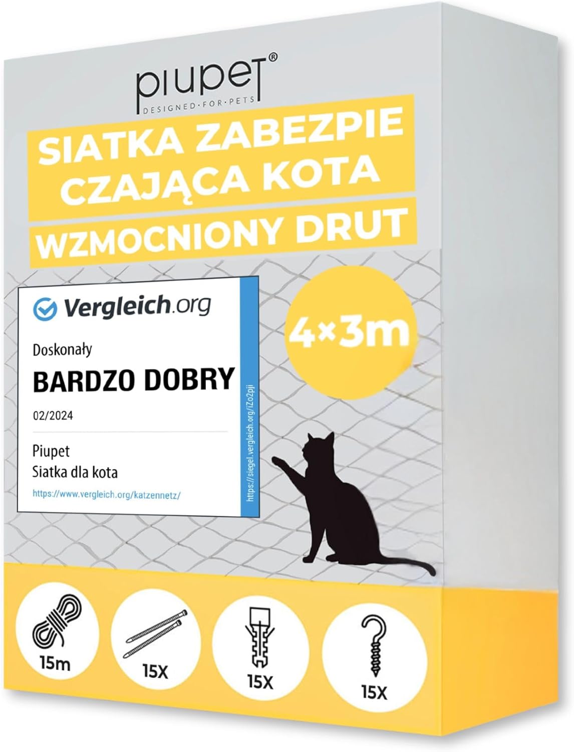 PiuPet® Siatka dla kota wzmocniona drutem (Czarny, 6 x 3 m) - obrazek 7
