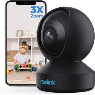 Reolink 5MP Wewnętrzna Kamera WiFi, 2.4/5 GHz WiFi z PTZ, auto-śledzeniem, 3X Zoomem, kamera z detekcją ludzi/zwierząt AI, 2-kierunkowe Audio, E1 Zoom Czarny