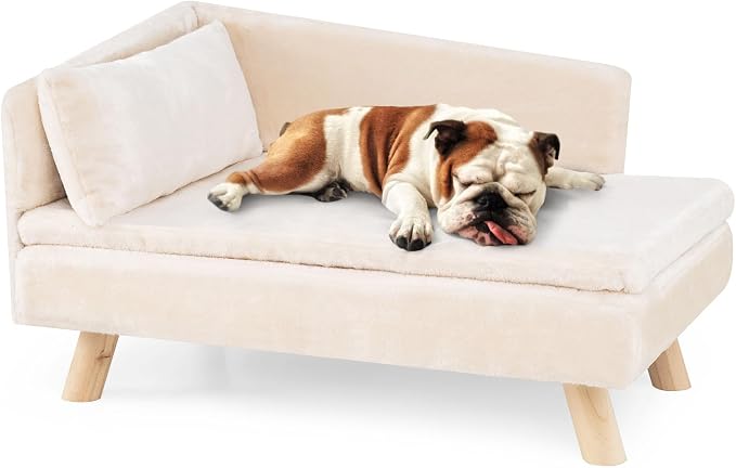 COSTWAY Luksusowa sofa dla kota, podwyższone legowisko dla kota, do 50 kg, kanapa dla kota z 2 poduszkami, oparcie i drewniane nogi, miękka, dla średnich i małych kotów, sofa dla psów do użytku