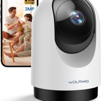 WOLFANG Kamera bezpieczeństwa 2K do użytku wewnątrz, kamera WiFi 3 MP, kamera dla zwierząt domowych z wykrywaniem dźwięku ruchu, obrót o 360°, noktowizor, 2-drożny dźwięk, chmura/SD, działa tylko z