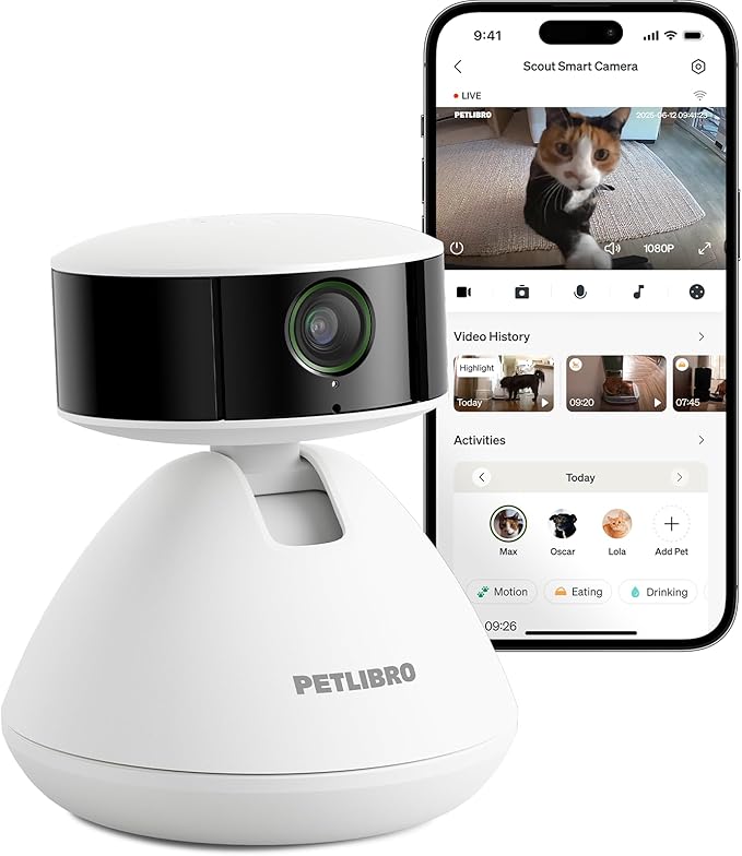 PETLIBRO Kamera dla zwierząt domowych z aplikacją, 360° HD kamera dla psa, sterowana sztuczną inteligencją, do użytku w pomieszczeniach, do rozpoznawania wielu zwierząt, śledzenie aktywności