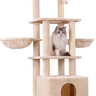 Gardner Pet Drzewko dla kota, duże drzewko do wspinaczki, 165 cm, drzewko do wspinaczki z podwójnymi koszami, kolumnami do drapaka, platforma, jaskinia dla kotów, oszczędzające miejsce meble dla kota