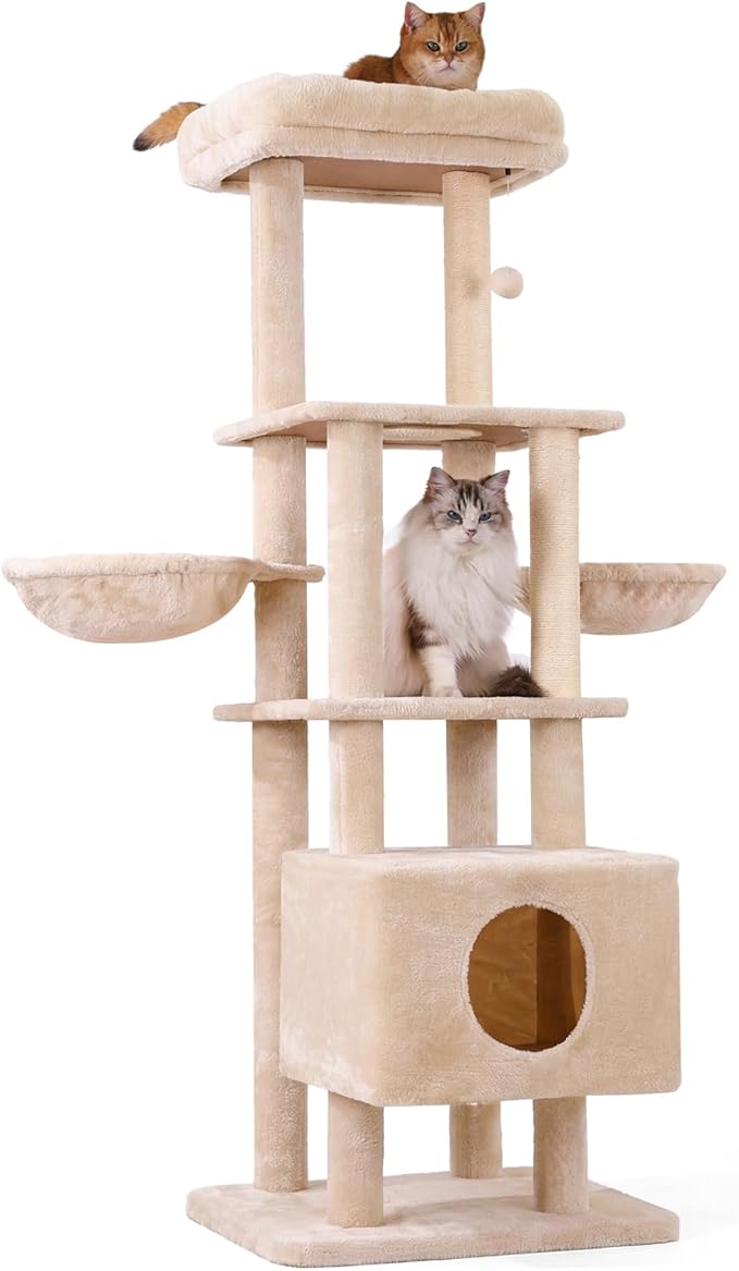 Gardner Pet Drzewko dla kota, duże drzewko do wspinaczki, 165 cm, drzewko do wspinaczki z podwójnymi koszami, kolumnami do drapaka, platforma, jaskinia dla kotów, oszczędzające miejsce meble dla kota