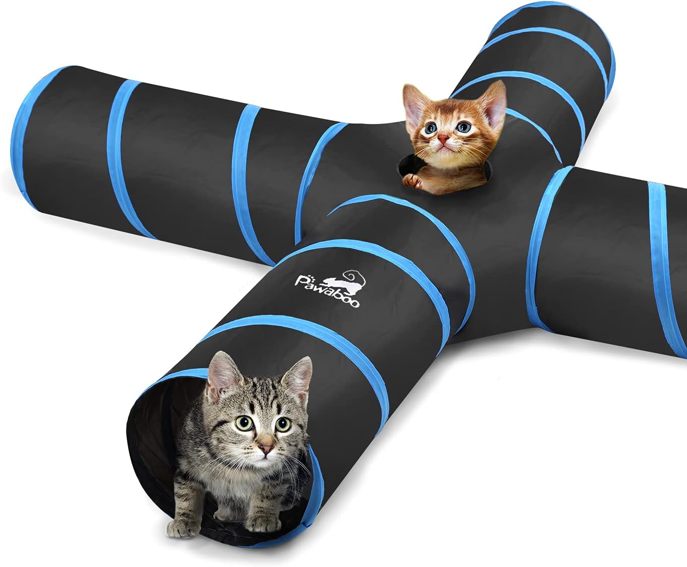 Pawaboo Zabawki dla kotów, tunel dla kota, tunele 4-kierunkowe, 25 x 53 cm, wysuwany składany namiot do zabawy dla kota, interaktywna zabawka, labirynt, domek dla kota i dzwonków, dla kota, kotka, - obrazek 3
