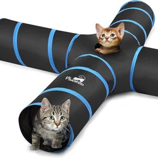 Pawaboo Zabawki dla kotów, tunel dla kota, tunele 4-kierunkowe, 25 x 53 cm, wysuwany składany namiot do zabawy dla kota, interaktywna zabawka, labirynt, domek dla kota i dzwonków, dla kota, kotka,