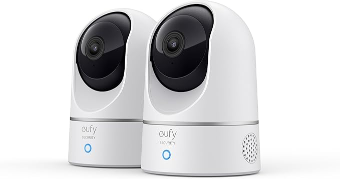 Solo IndoorCam E220 (P24) eufy Security, kamera 2K obrót i pochylenie, kamera bezpieczeństwa domowego, wewnętrzna kamera Wi-Fi na wtyczkę, AI człowieka i zwierzęcia, asystentem głosowym (2 sztuki)