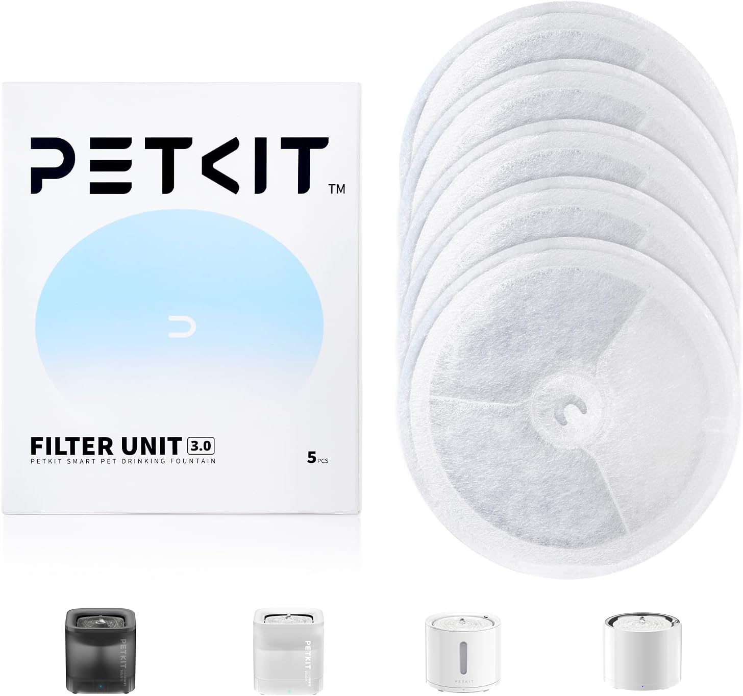 PETKIT Filtry do Fontanny do Wody dla Kota, Zespoły Filtrujące dla EverSWEET 2, EVERSWEET 3 i CYBERTIAL PUREDRINK, Filtry Zamienne (3.0 5 Sztuk) - obrazek 2