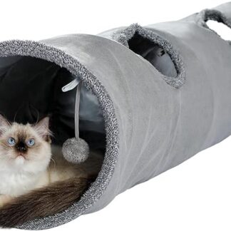 PAWZ Road Piękny składany tunel dla kotów, zabawka z piłką, tunel szelestowy, tunel do zabawy dla kotów, 130 cm x 30 cm, zabawka dla królików, szary tunel dla kotów mieszkalnych