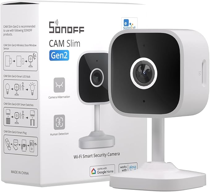 SONOFF CAM-S2 Inteligentne kamery monitorujące z WiFi 2,4 GHz do monitoringu wnętrz, 1080P HD, wyjątkowo wyraźny noktowizor, wykrywanie ciała, dwukierunkowe audio