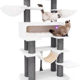 Petrebels Lookout 198 Maine Coon Drapak XXL, designerski drapak dla dużych kotów, bardzo stabilny, z pniami z naturalnego sizalu o średnicy 15 cm, 100 x 60 x 198 cm, złamana biel