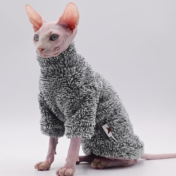 Polarowe miękkie ciepłe zimowe ubrania dla kotów - XL dla kotów Sphynx, Devon Rex, Konis
