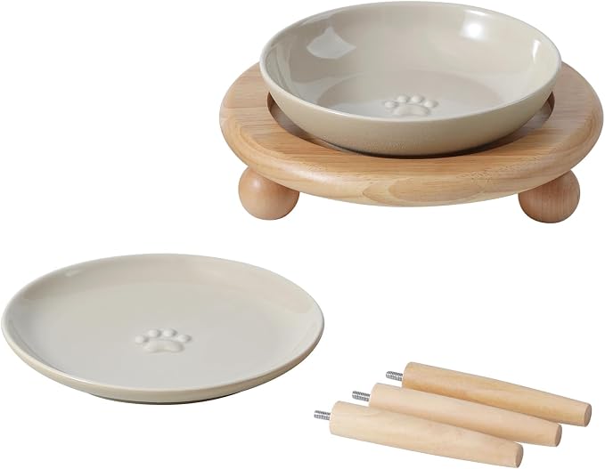 Havniva Podwyższona miska ceramiczna dla kota, miska na karmę i wodę, regulowany zestaw z 2 stylami stojaków