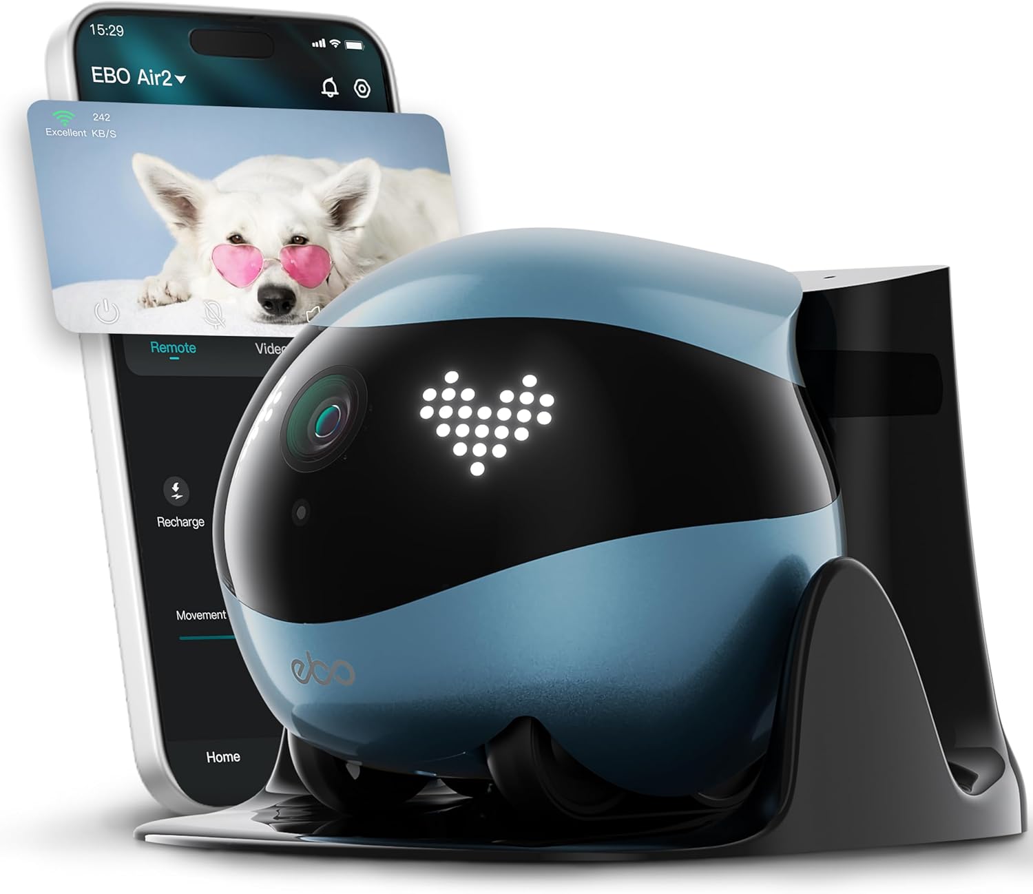 Enabot EBO Air 2 FamilyBot, kamera do monitorowania zwierząt domowych z aplikacją, 2K mobilna kamera domowa z możliwością dostosowywania wyrażeń twarzy, bezprzewodowa kamera dla kotów z noktowizorem - obrazek 3
