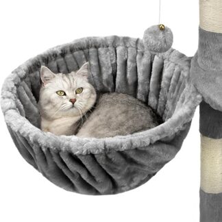 lionto Hamak z pluszu dla kota do drapaka, Ø 40 cm, głębokość 25 cm, miękkie legowisko z gwintem M8, metalowa rama dla małych i dużych kotów, jasnoszary
