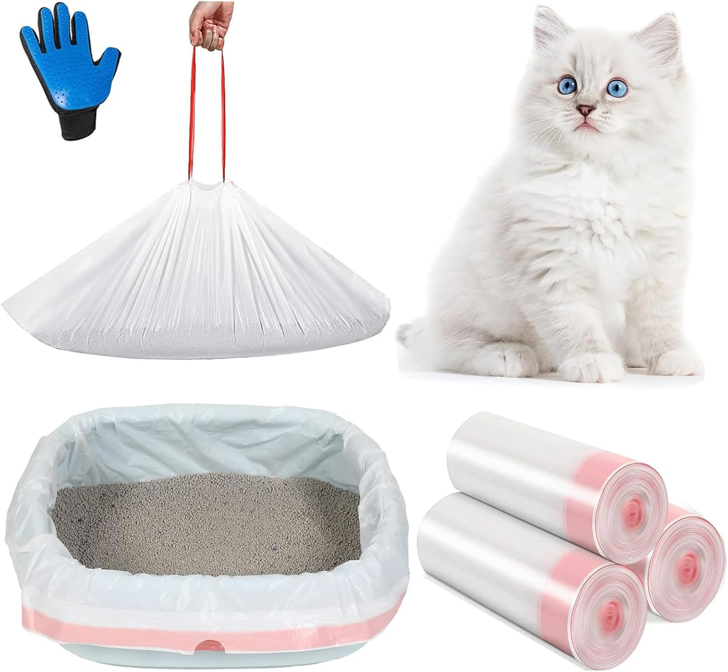 Wkładki do kuwety dla kotów XXL bardzo grube 115x45 cm (30 szt) – zestaw 30 worków na żwirek, szczelne i odporne na zarysowania, z zamknięciem na sznurek do łatwego czyszczenia, do dużych kuwet - obrazek 3
