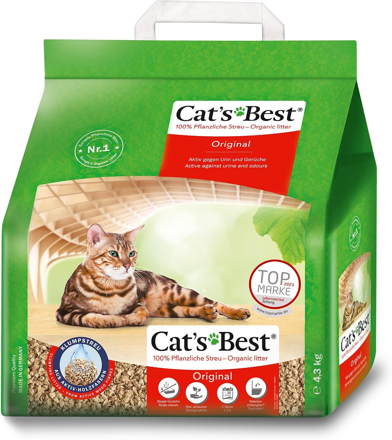 Żwirek dla kota zbrylający 100% biodegradowalny CAT'S BEST ORIGINAL Eko Plus 20l/8,6kg - obrazek 2