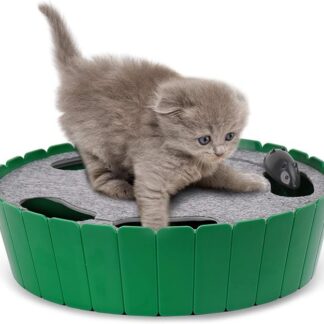 Pawaboo Interactive Cat Toy With Running Mouse, Electronic Motion Automatic Teaser for Indoor Cats, Pop and Play Hide Seek Hunting Mouse for Pet Kitten Play Fun Exercise, Green