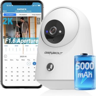 GENBOLT 2K Kameras Bezpieczeństwa WiFi Wewnętrzna, Pan Tilt Kamera dla zwierząt i bateria 5000 mAh, IP Kamera CCTV Niania Kamera dla psa Elektroniczna niania z detekcją PIR | Pan Tilt, zasilanie bateryjne 5000 mAh, wykrywanie PIR