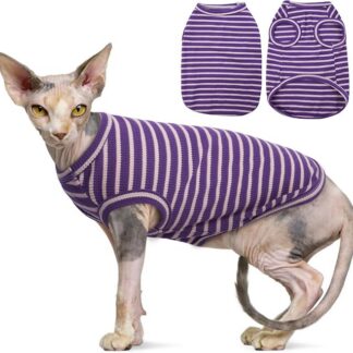 Sphynx Ubranie dla Kota, Oddychające Bezwłose Koszule z Kotami, W Paski, Koszulka Bez Rękawów, Sweter z Kotem, Odzież dla Zwierząt Domowych, Cornish Rex