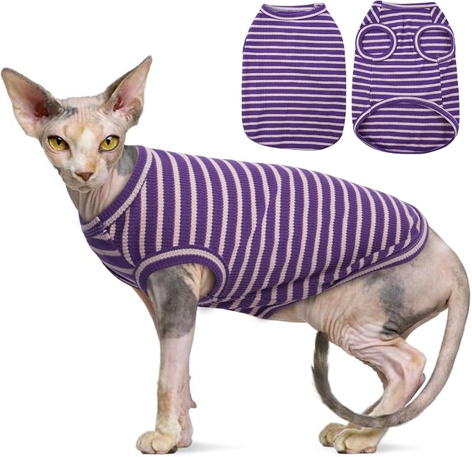 Sphynx Ubranie dla Kota, Oddychające Bezwłose Koszule z Kotami, W Paski, Koszulka Bez Rękawów, Sweter z Kotem, Odzież dla Zwierząt Domowych, Cornish Rex