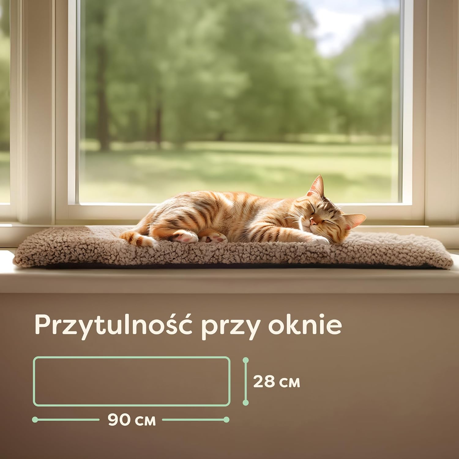 Legowisko Na Okno Dla Kota 90 Cm - Mata Samonagrzewająca Się - Antypoślizgowa Do Dużych I Małych Okien - Miękki I Przytulny Hamak - Pokrowiec Z Możliwością Prania (Brązowy) - obrazek 3