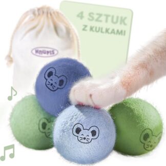 Knupis Piłeczki Dla Kota Z Dzwoneczkami - 4 Wełna Piłeczki - Zrównoważona Zabawka Dla Kota W Jasnych Kolorach I Z Cichym Dźwiękiem - W Zestawie Torba Do Przechowywania